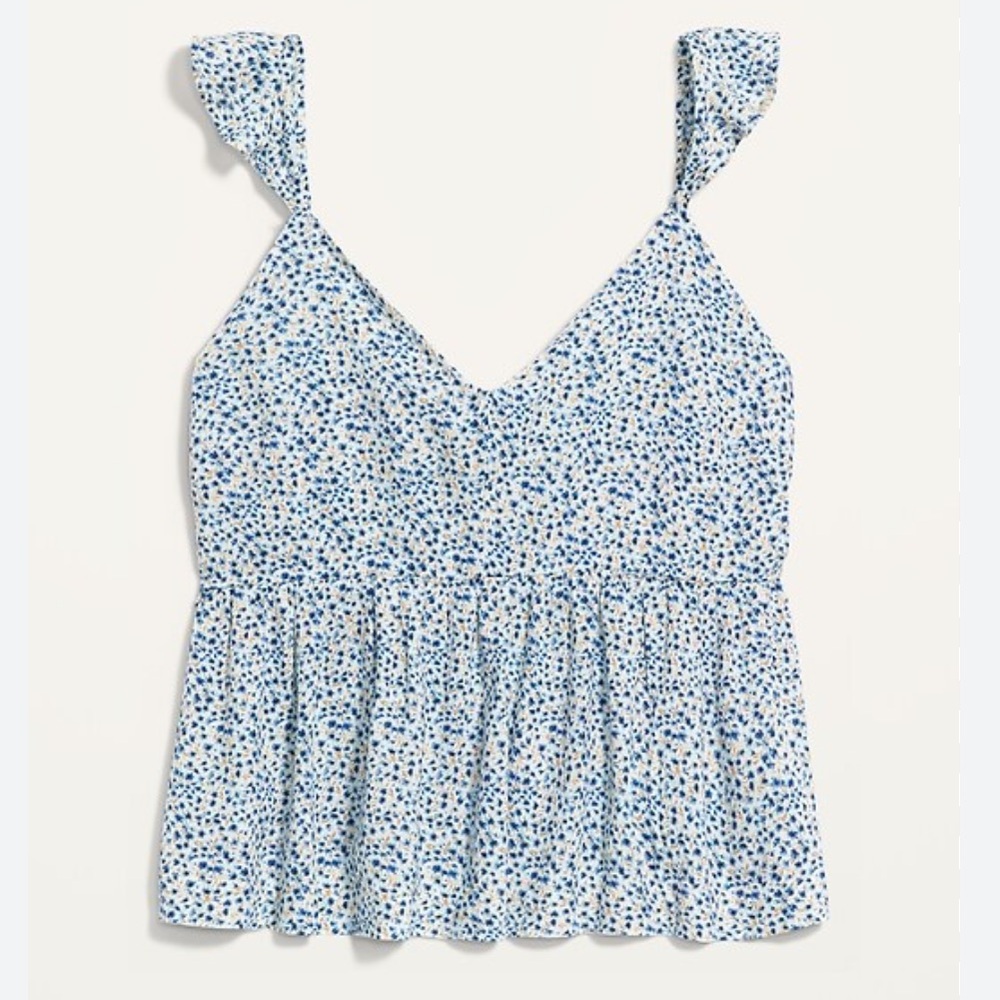 Old Navy Blue Ditzy Floral Soft-Woven Flutter-Sleeve Cami Pajama Top Large Tall